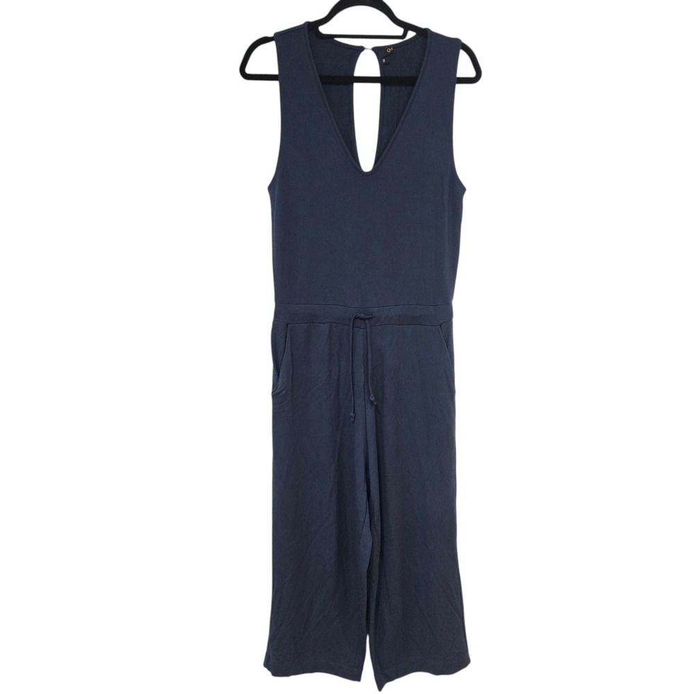 Quince Navy French Terry Modal Jumpsuit Womens M Sleeveless V-Neck Keyhole Back